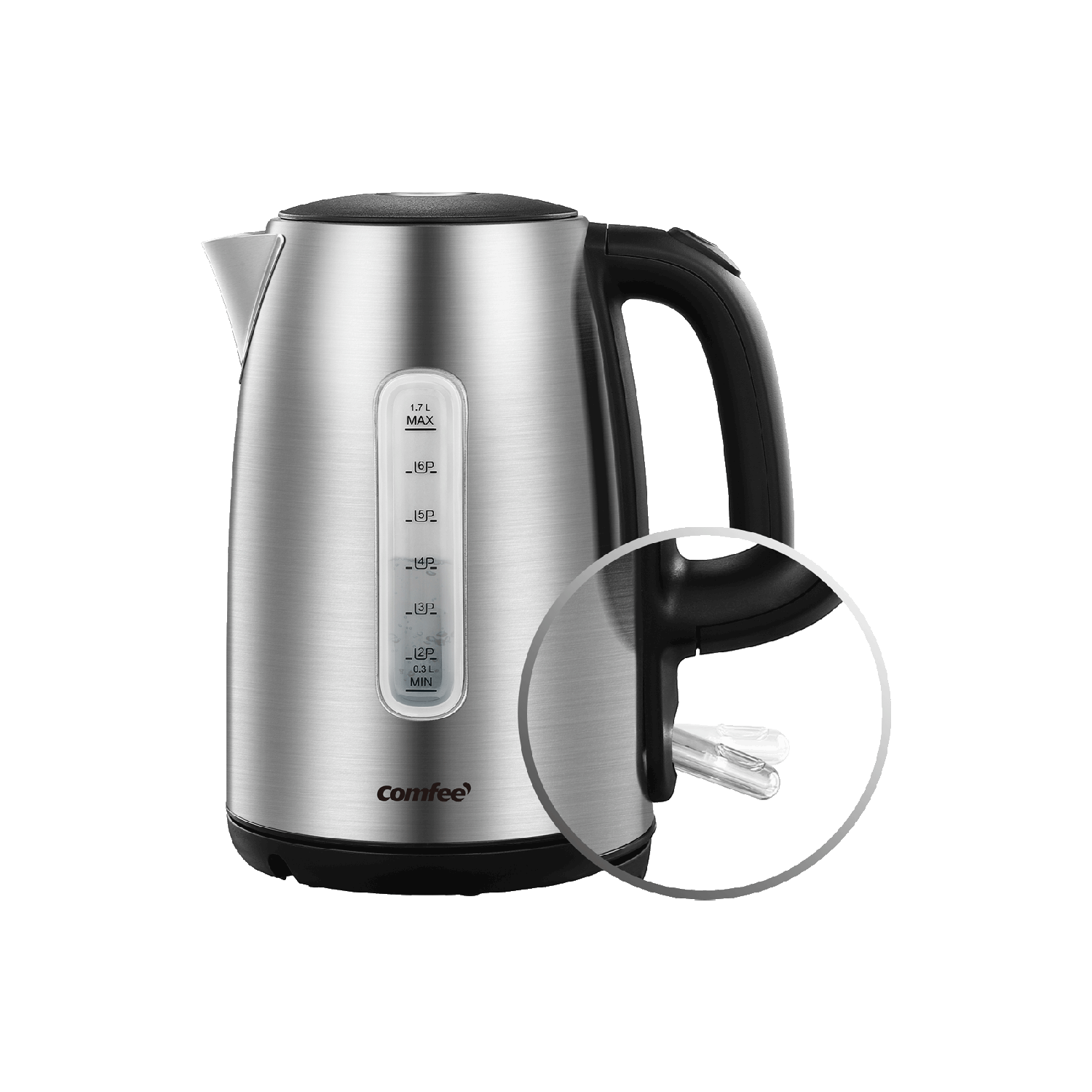 COMFEE' Stainless Steel Cordless Electric Kettle. 1500W Fast Boil with  LED Light