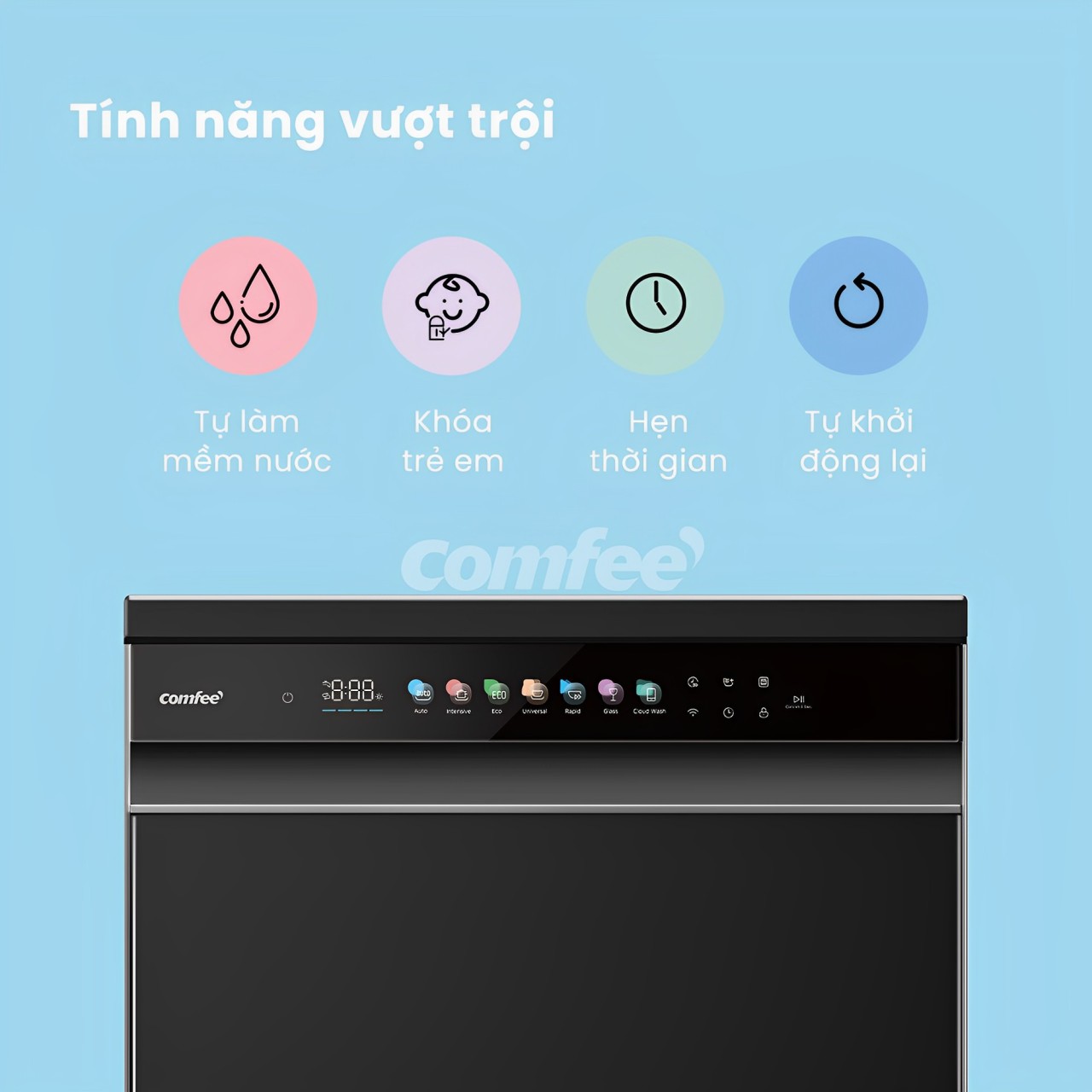 Chức năng khóa trẻ em của máy rửa chén Comfee