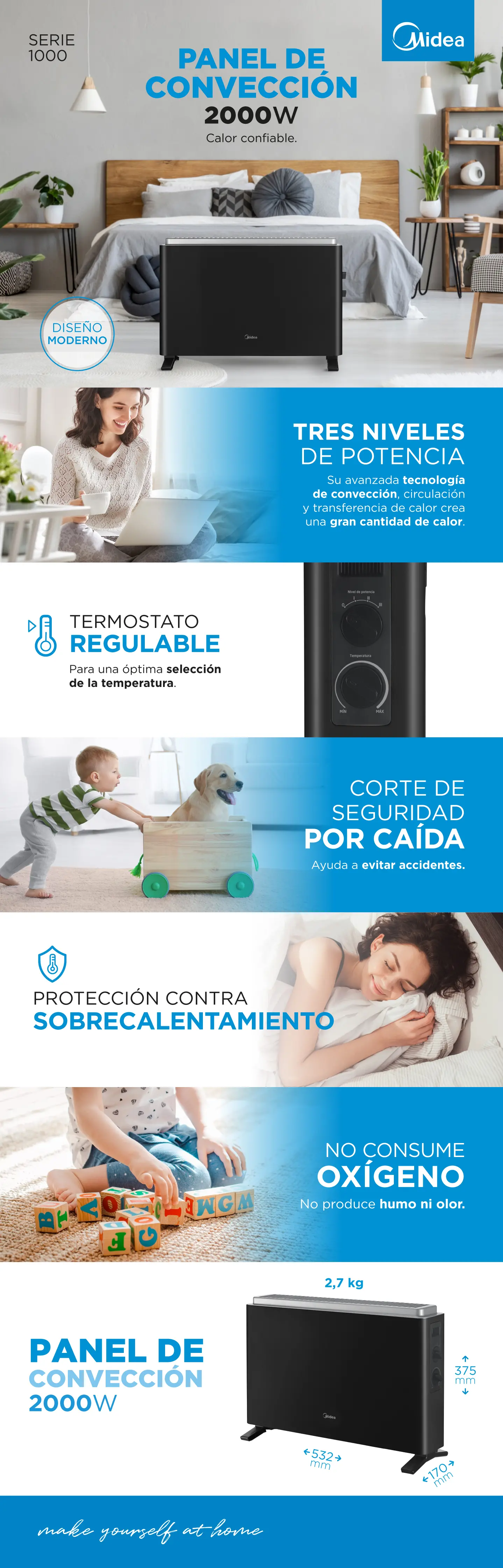 Panel de convección 2000W Negro Midea