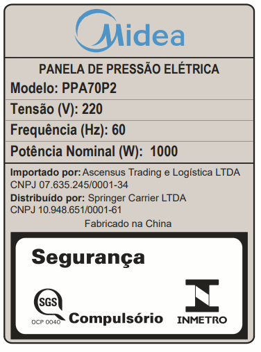 Panela de Pressão Elétrica 6L Digital, Inox/Preto, 110v, Midea