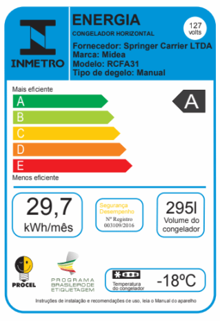 freezer horizontal midea 295