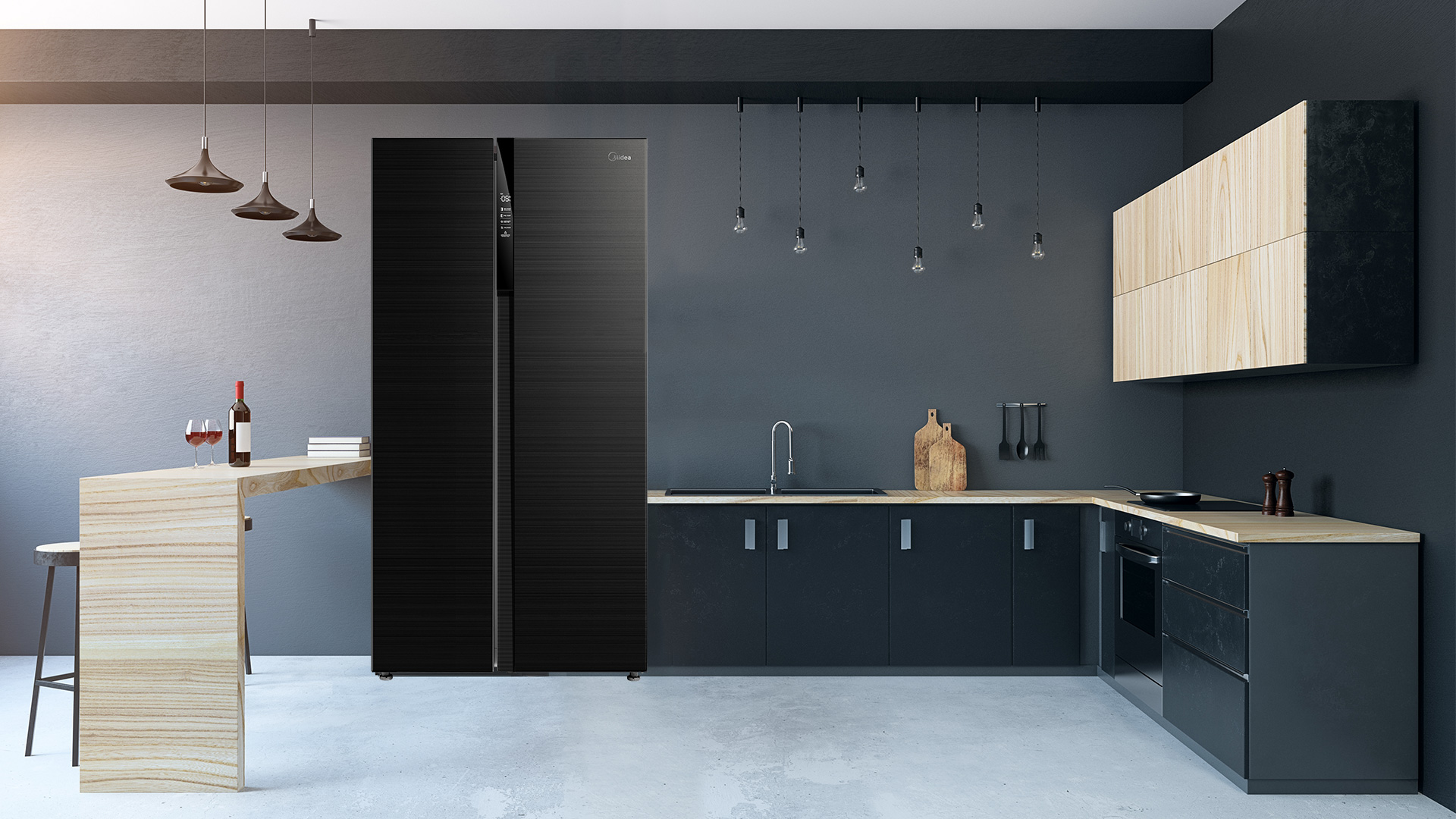 Luxus Küche mit Side-by-Side Kühlschrank
