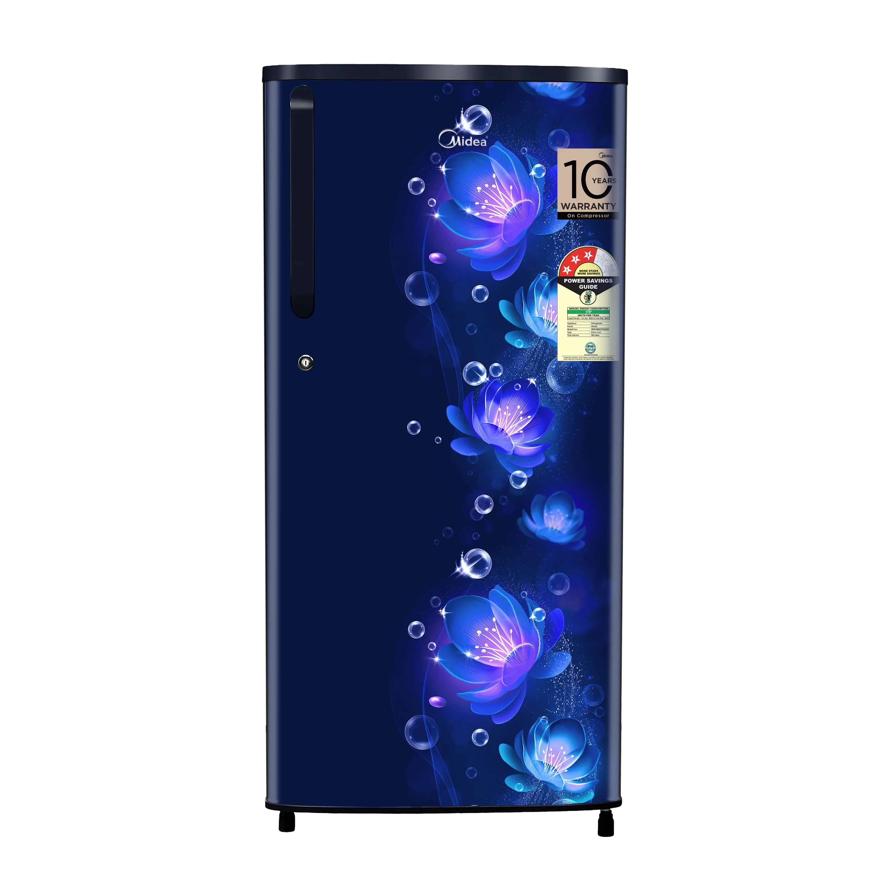 Midea 190L Direct Cool Refrigerator (3 Star, Blue Flower, Handle)