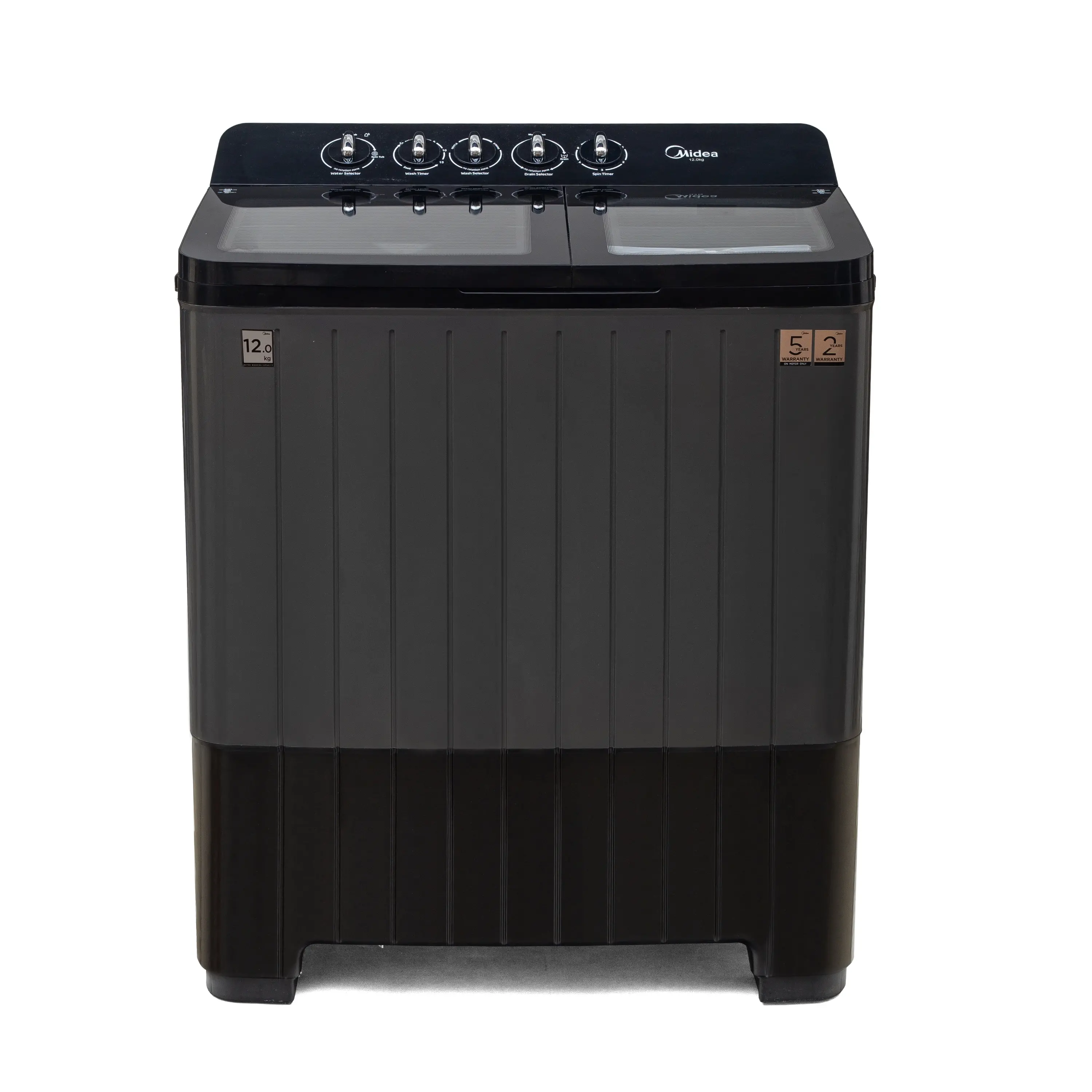 Midea Washing Machine Twin Tub 12 Kg, See Through Glass Lid, Soft Close