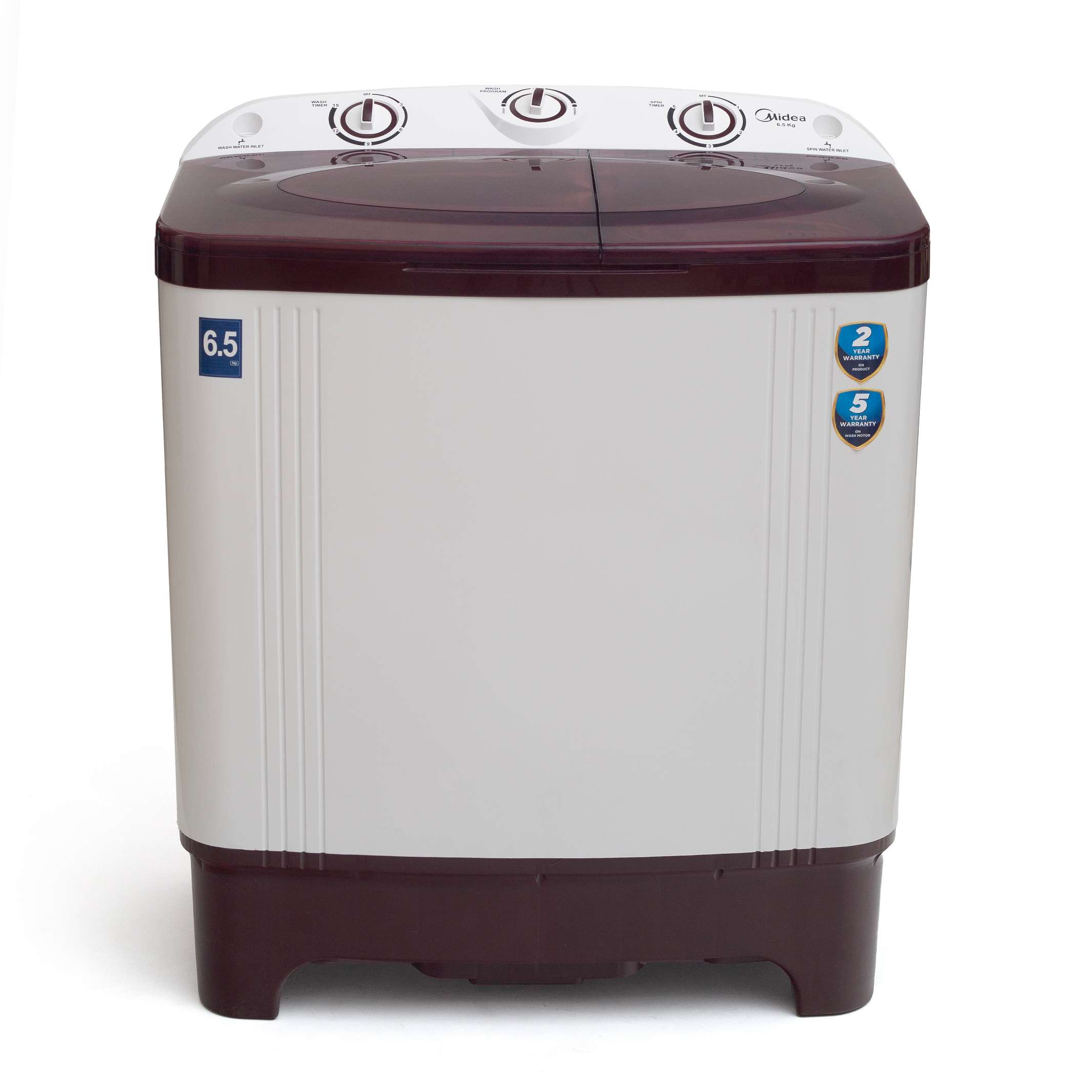 Midea 6.5 kg Semi Automatic Top Load WM Maroon white