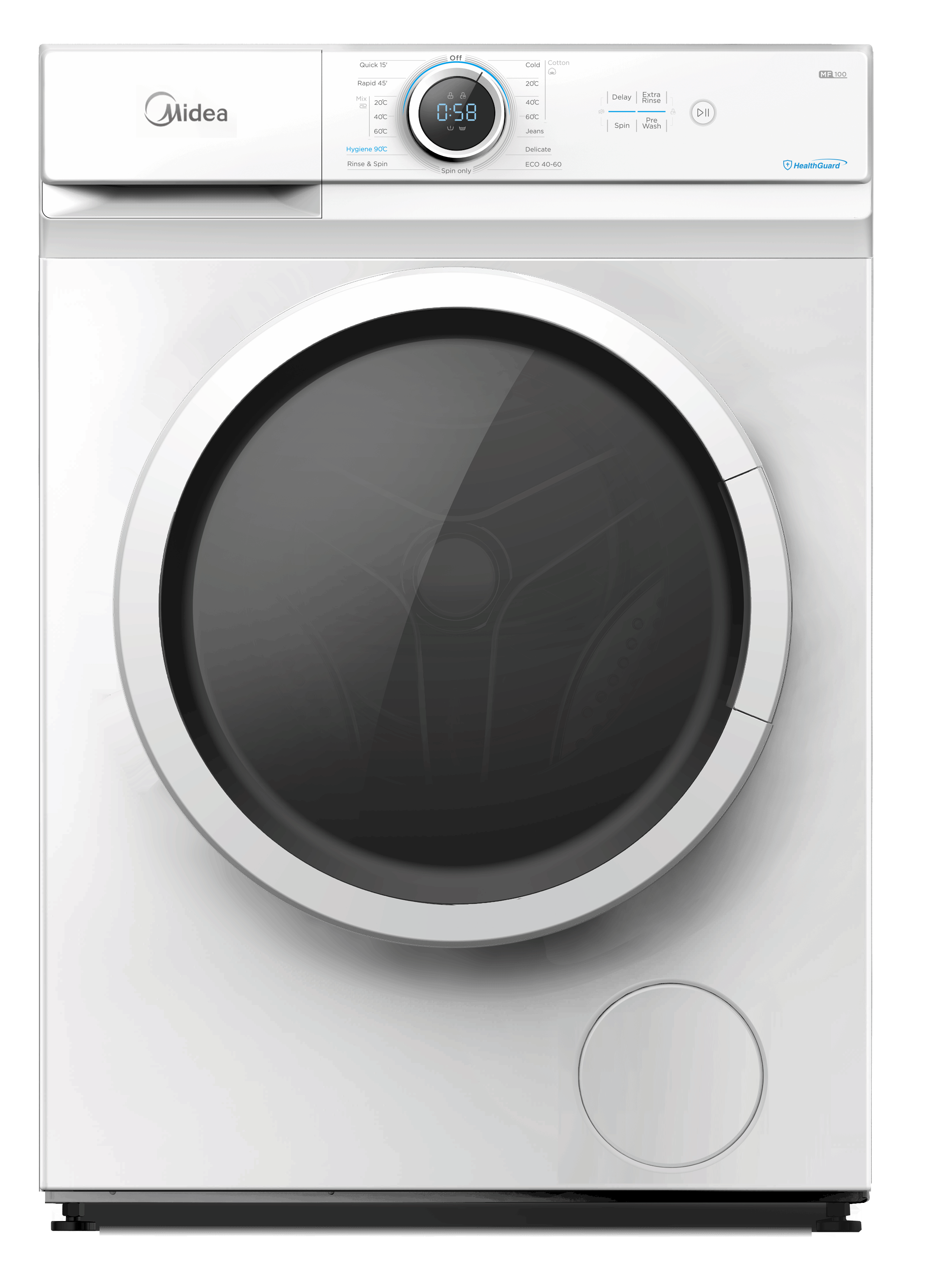 Midea MF100W70 Freestanding Washing Machine, Lunar Dial and LED Display,  1200 RPM, 7 kg Load, White [