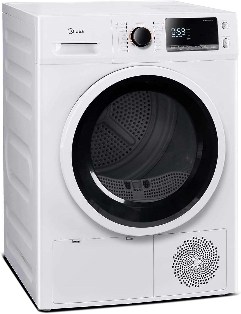 Midea MLE25H7BWW Heat Pump, Ventless Front Load Dryer Stackable Washing Machine, Energy Efficient and Space Saving, 4.4 Cu.ft
