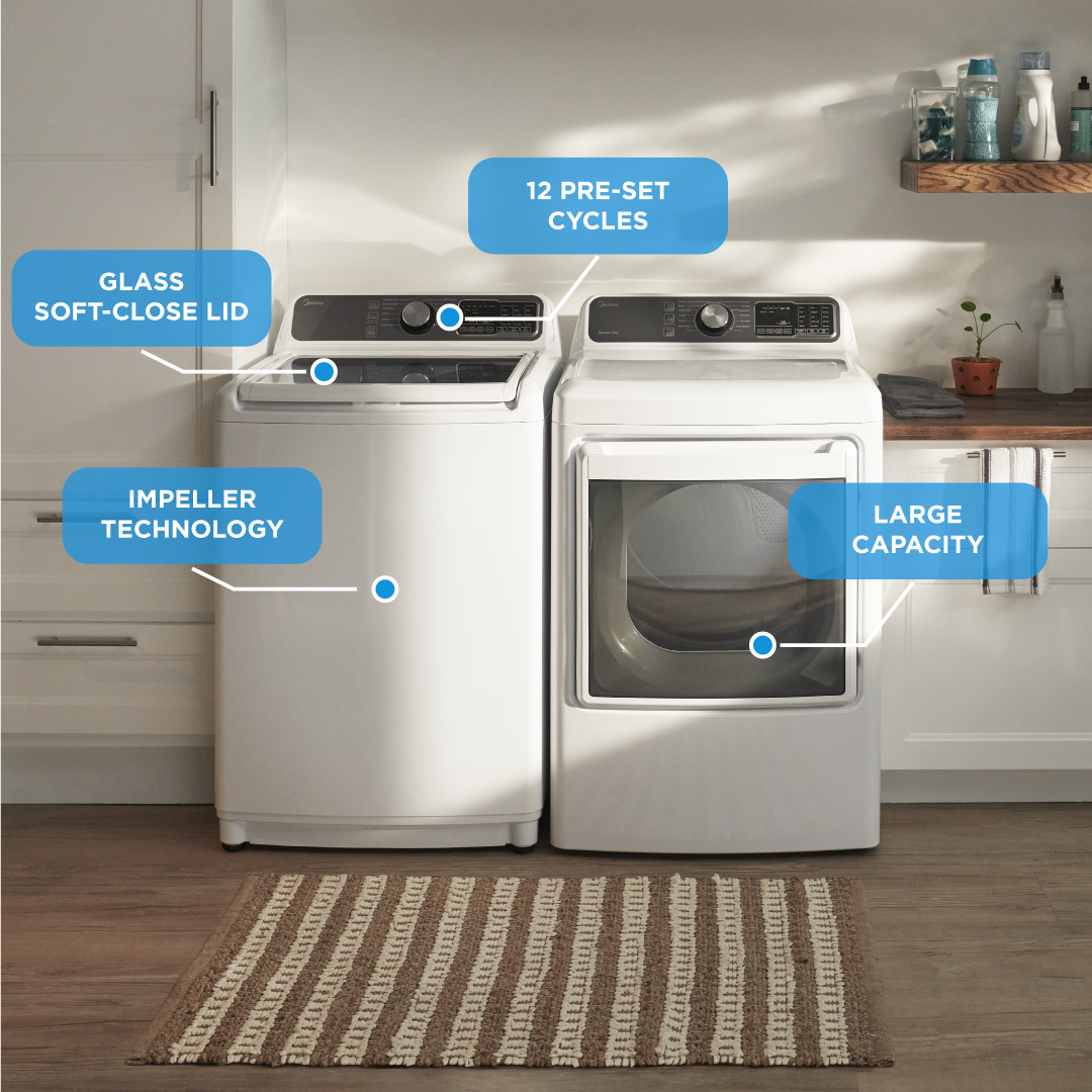 Midea Wave Impeller Washer and matching dryer product feature highlights