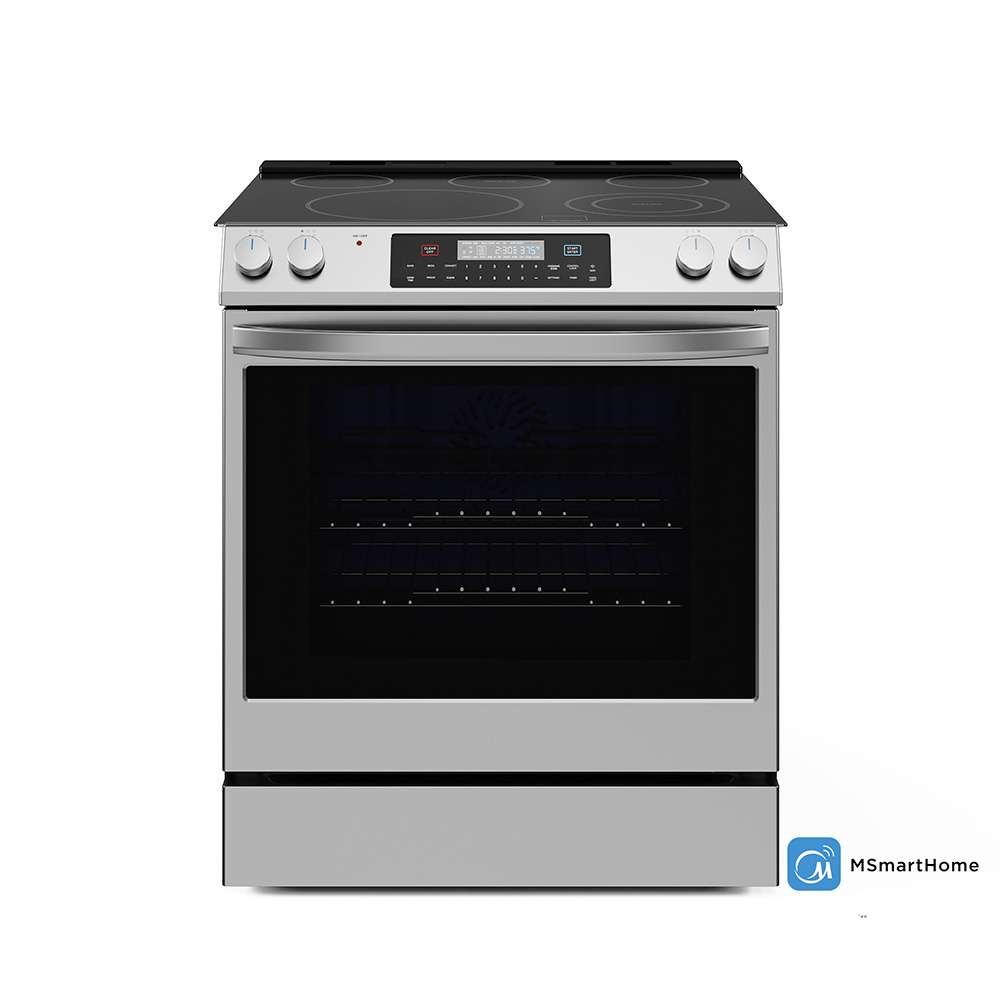 Midea Smart 30-in 5 Burners 6.3-cu ft Self-Cleaning Air Fry Convection Oven Slide-in Electric Range (Stainless Steel)