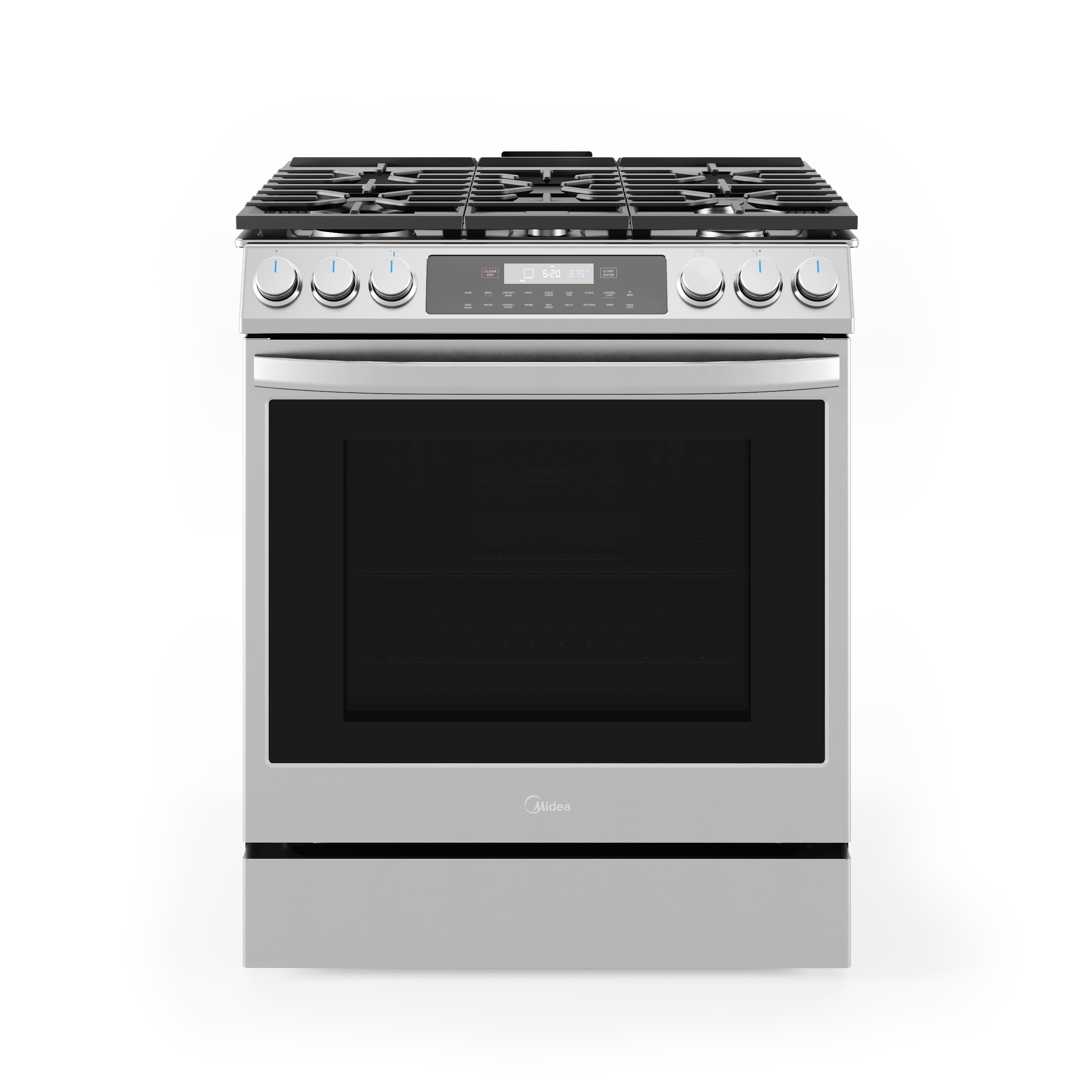 Midea Smart 30-in 5 Burners 6.1-cu ft Self-Cleaning Air Fry Convection Oven Slide-in Gas Range (Stainless Steel)