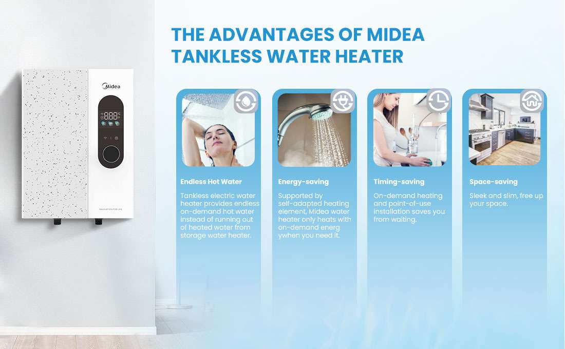 Midea 18KW Electric Tankless Water Heater, Touch Control, WiFi Control, LED Display, Child Mode