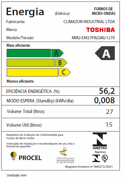 MICRO-ONDAS SMARTPLATE CINZA COM PORTA ESPELHADA 27L TOSHIBA