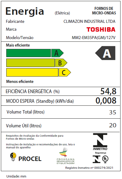 MICRO-ONDAS SMARTPLATE CINZA COM PORTA ESPELHADA 35L TOSHIBA