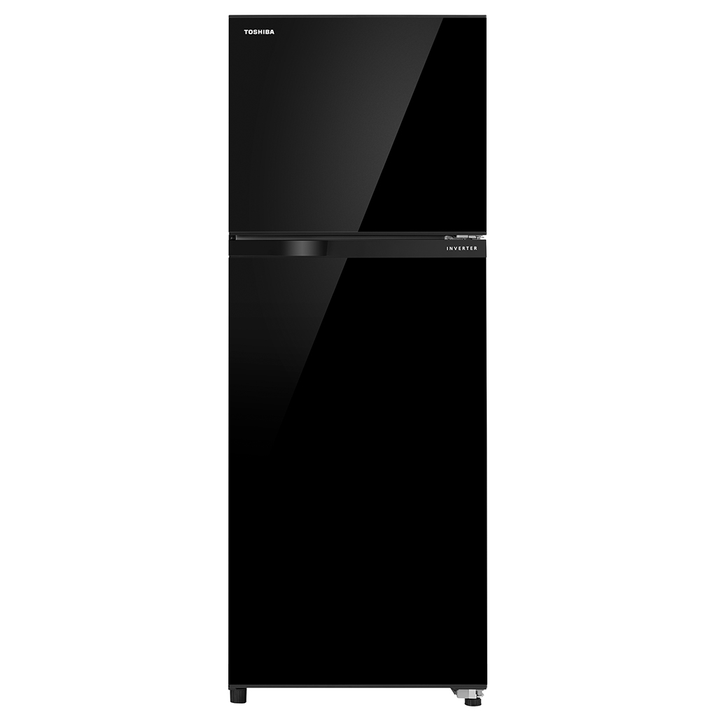 TOSHIBA 325L DOUBLE DOOR REFRIGERATOR BLACK GLASS FINISH