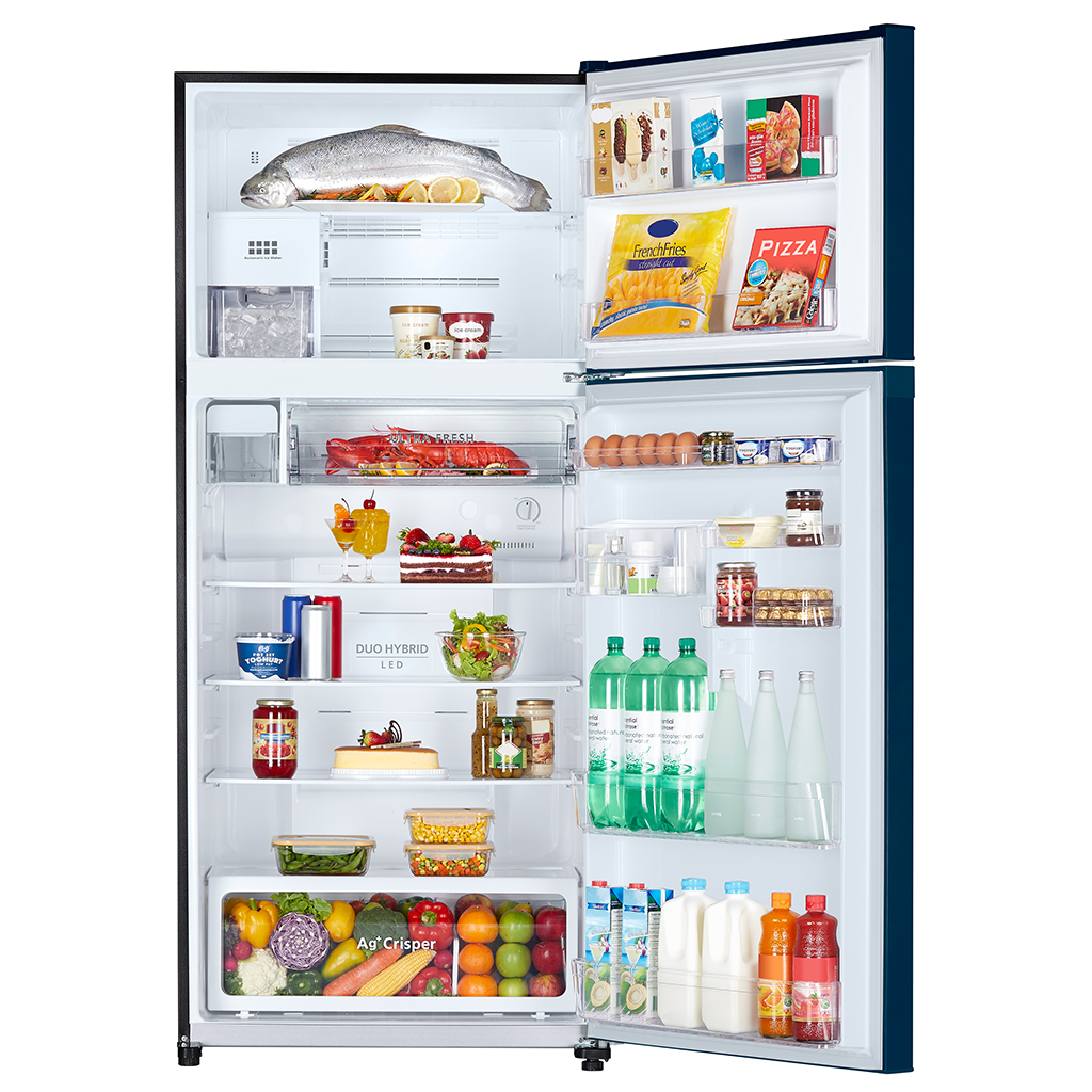 TOSHIBA 661L DOUBLE DOOR REFRIGERATOR GRADATION BLUE GLASS FINISH, AUTO ICE MAKER