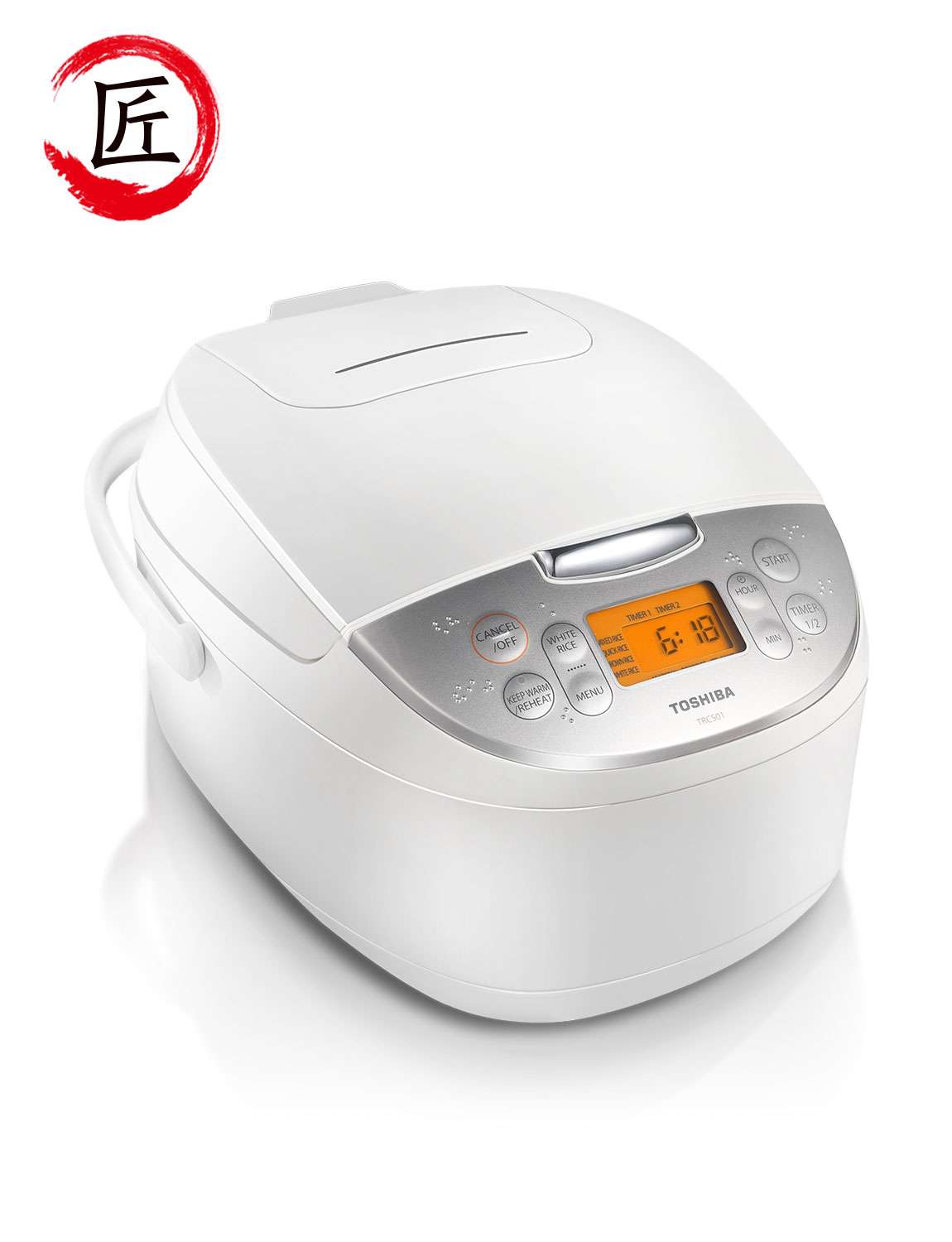 Toshiba Rice Cooker 6 Cups Uncooked (3L) with Fuzzy Logic and One-Touch Cooking White