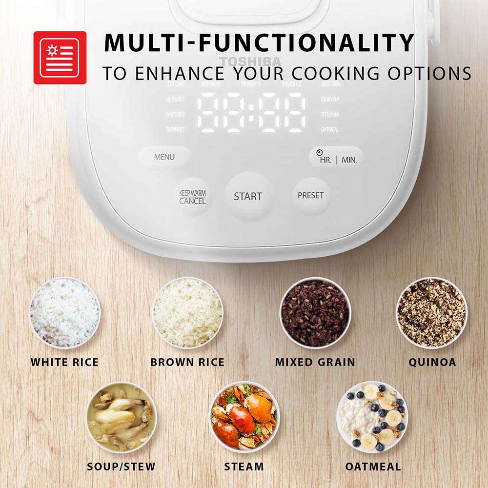Toshiba Rice Cooker Induction Heating, with Low Carb Rice Cooker Steamer  5.5 Cups Uncooked - Japanese Rice Cooker, 8 Cooking Functions, 24-Hr Timer